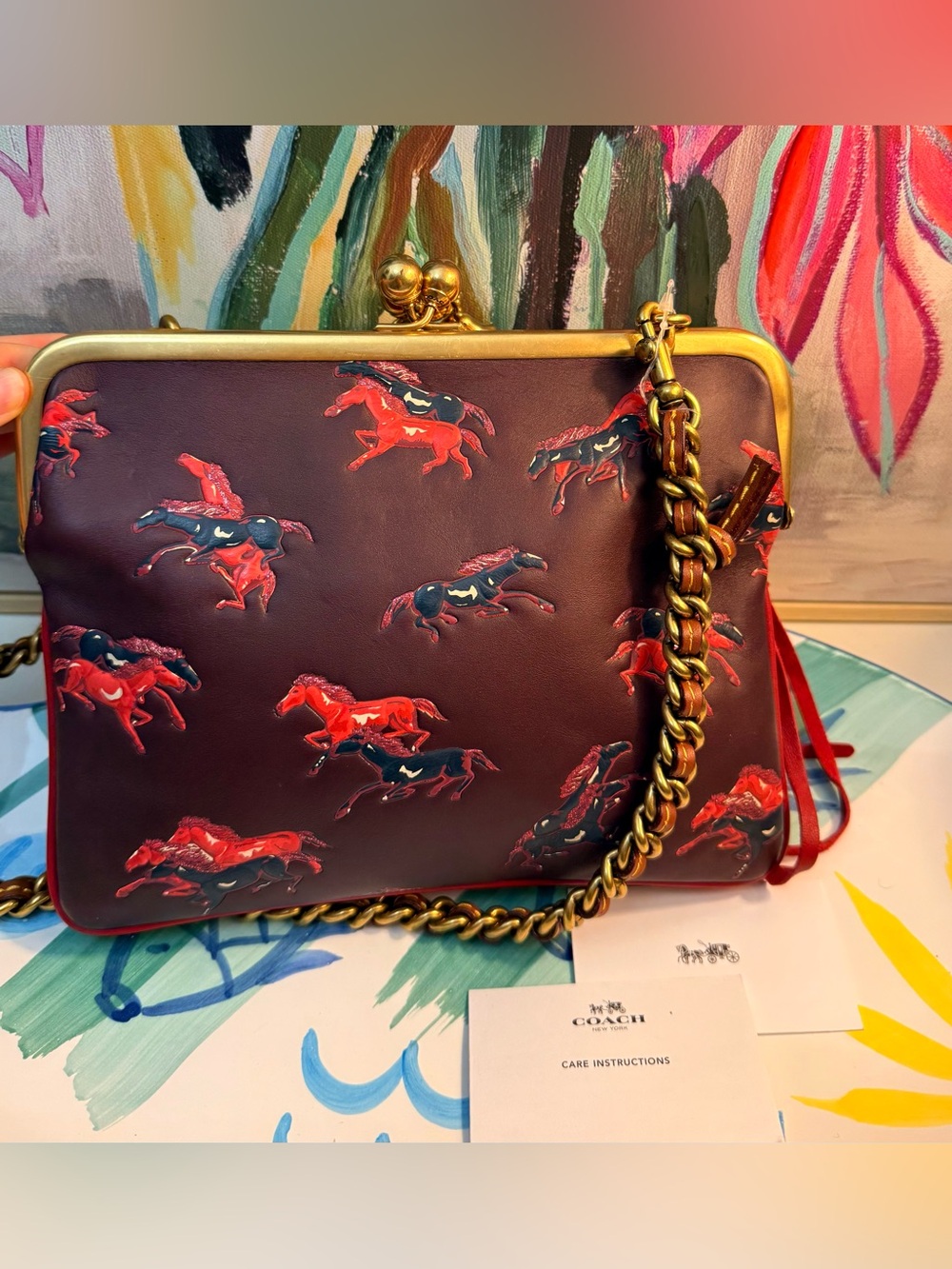 Rare Collectible COACH 1941 HORSE CB RED/MULTI DOUBLE FRAME KISSLOCK CROSSBODY